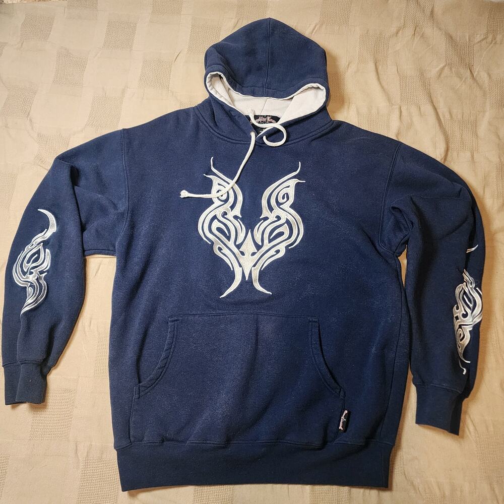 Vintage Y2K Sapphire Lounge Hoodie Men’s XL Tribal Embroidered Skate Grunge